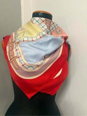 Hermes Women's Silk Scarf with Red Border 90”X90”